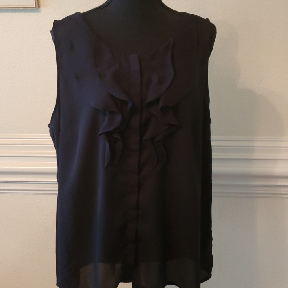 Sleeveless black ruffle blouse